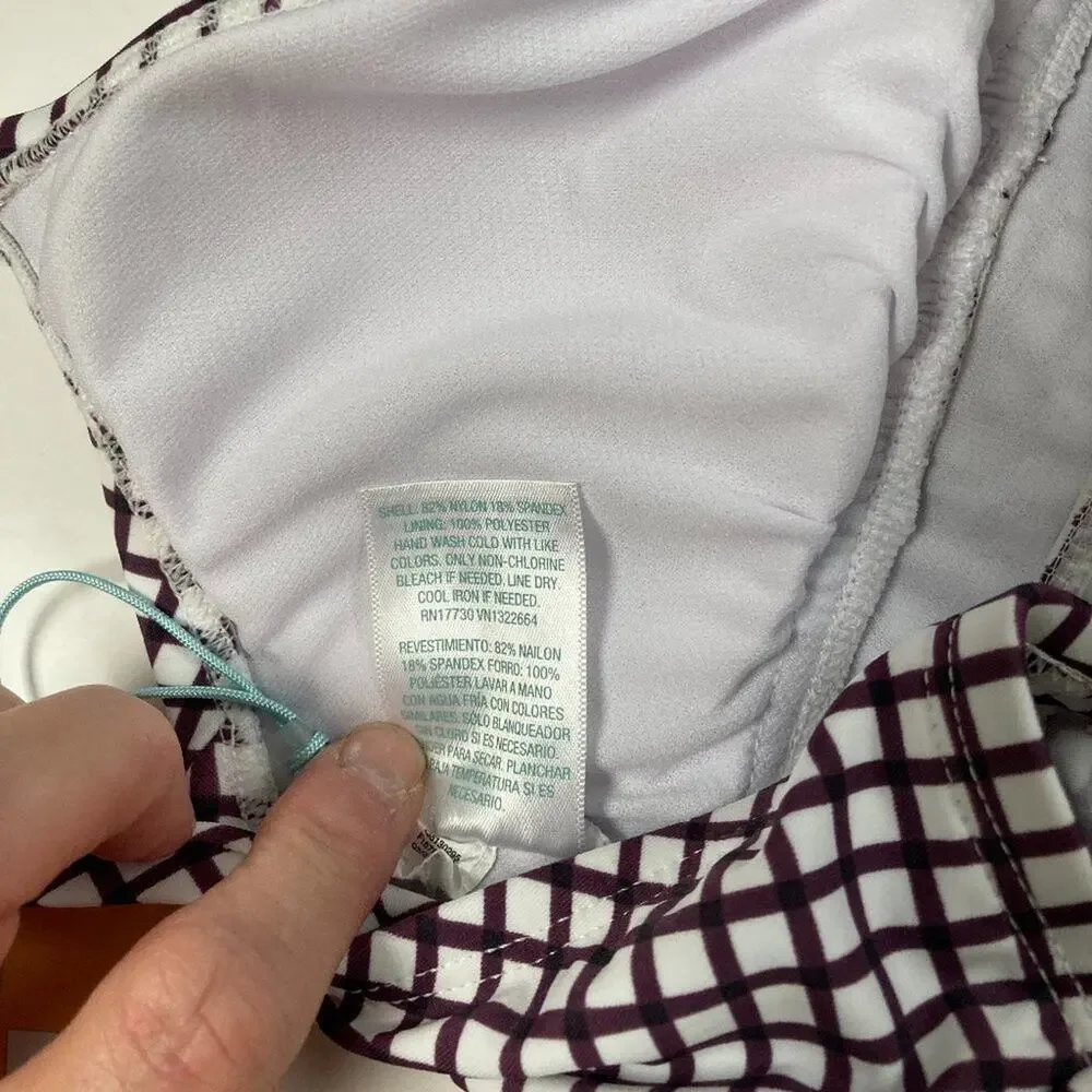 Kona Sol Swim Bathing Suit Top Size XS 0-2 Burgandy White Check